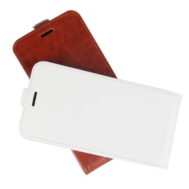 Étui pour LG G7 Fit - Étui à rabat en cuir Crazy Horse - Format vertical - Blanc