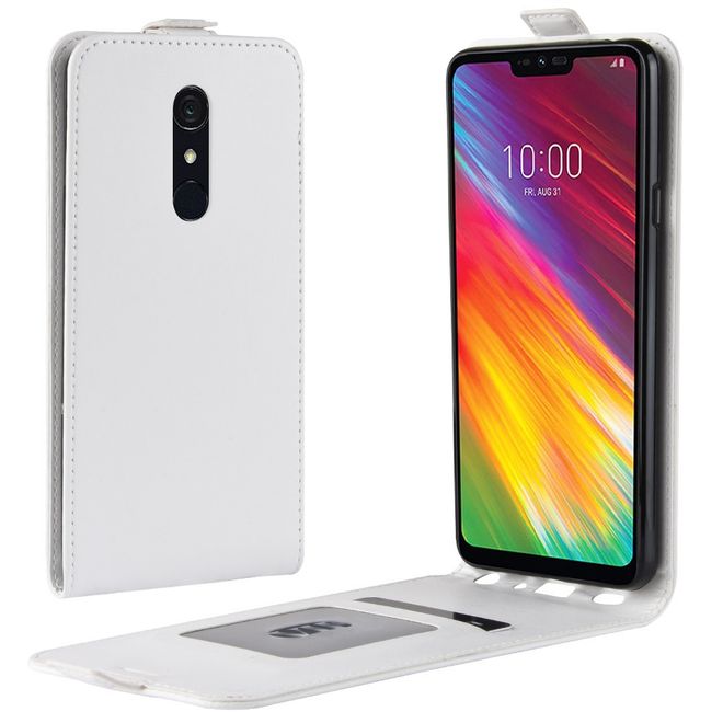 Étui pour LG G7 Fit - Étui à rabat en cuir Crazy Horse - Format vertical - Blanc
