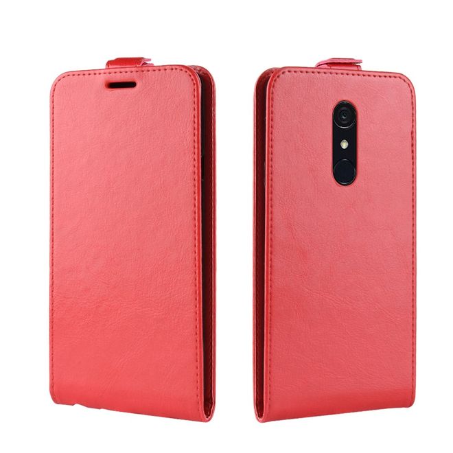 Étui pour LG G7 Fit - Étui à rabat en cuir Crazy Horse - Format vertical - Rouge
