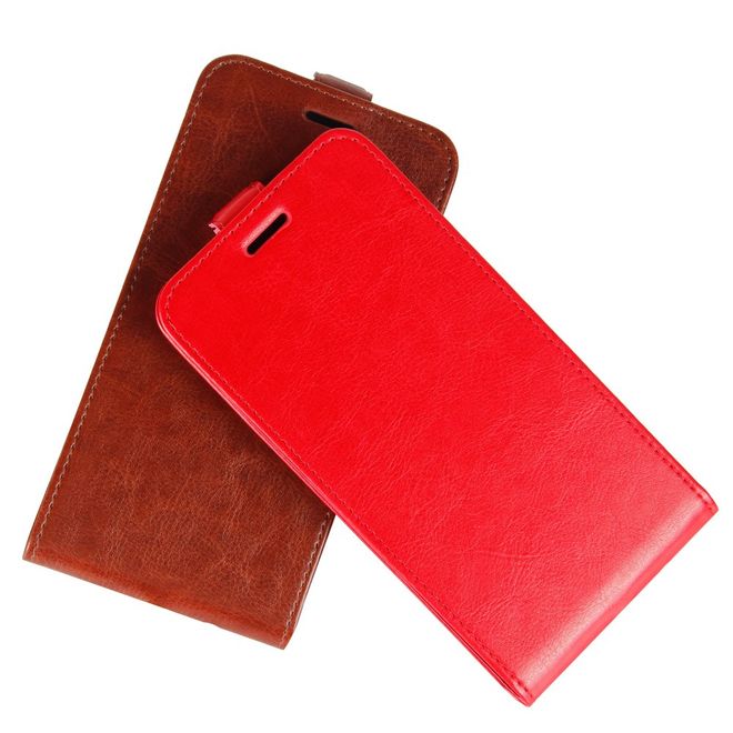 Étui pour LG G7 Fit - Étui à rabat en cuir Crazy Horse - Format vertical - Rouge