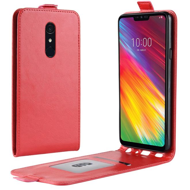 Étui pour LG G7 Fit - Étui à rabat en cuir Crazy Horse - Format vertical - Rouge