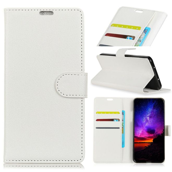 Huawei Honor View 20 Handy Hülle - Litchi Leder Bookcover Series - weiss