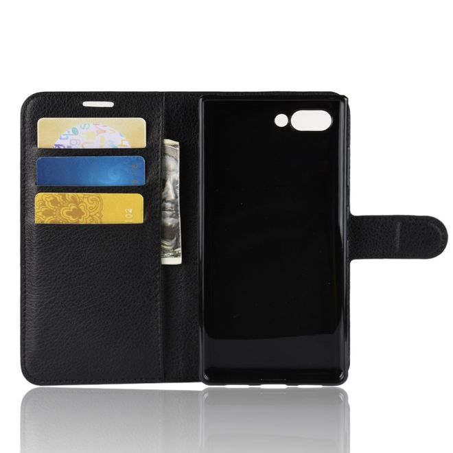 BlackBerry Key2 Handy Hülle - Litchi Leder Bookcover Series - schwarz