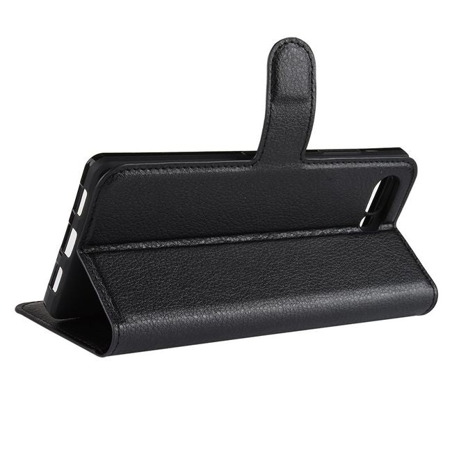 BlackBerry Key2 Handy Hülle - Litchi Leder Bookcover Series - schwarz