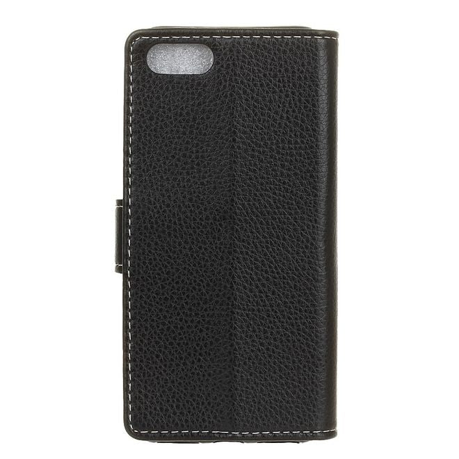 Wiko Sunny 3 Handy Hülle - Litchi Leder Bookcover II Series - schwarz