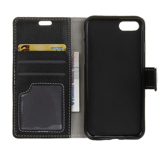 Wiko Sunny 3 Handy Hülle - Litchi Leder Bookcover II Series - schwarz