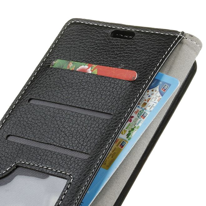 Wiko Sunny 3 Handy Hülle - Litchi Leder Bookcover II Series - schwarz