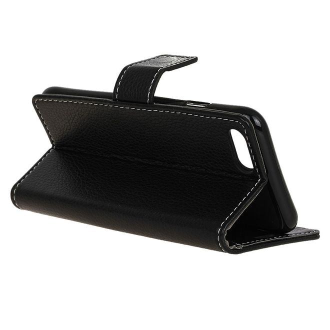 Wiko Sunny 3 Handy Hülle - Litchi Leder Bookcover II Series - schwarz