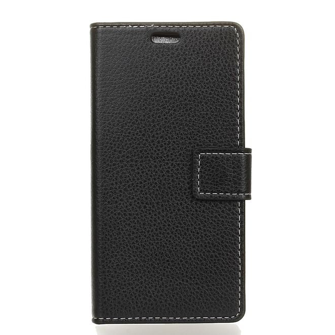 Wiko Sunny 3 Handy Hülle - Litchi Leder Bookcover II Series - schwarz