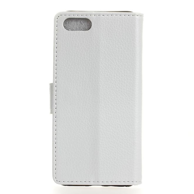 Wiko Sunny 3 Handy Hülle - Litchi Leder Bookcover II Series - weiss