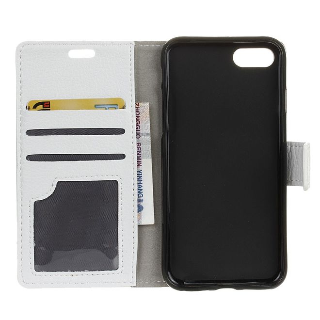 Wiko Sunny 3 Handy Hülle - Litchi Leder Bookcover II Series - weiss