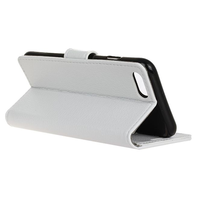 Wiko Sunny 3 Handy Hülle - Litchi Leder Bookcover II Series - weiss