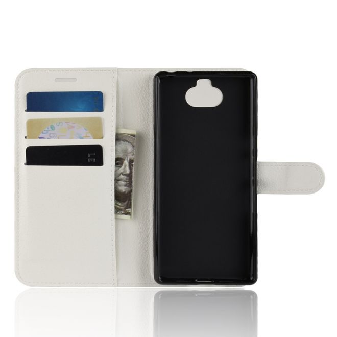 Sony Xperia 10 Plus Handy Hülle - Litchi Leder Bookcover Series - weiss