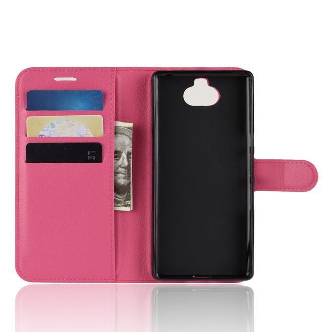 Sony Xperia 10 Plus Handy Hülle - Litchi Leder Bookcover Series - rosa