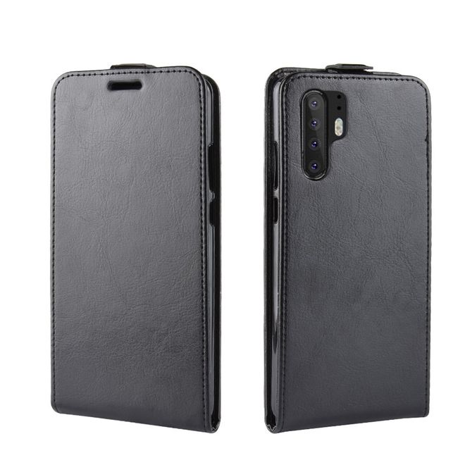Huawei P30 Pro Handyhülle - Crazy Horse Leder Flipcase - vertikal - schwarz