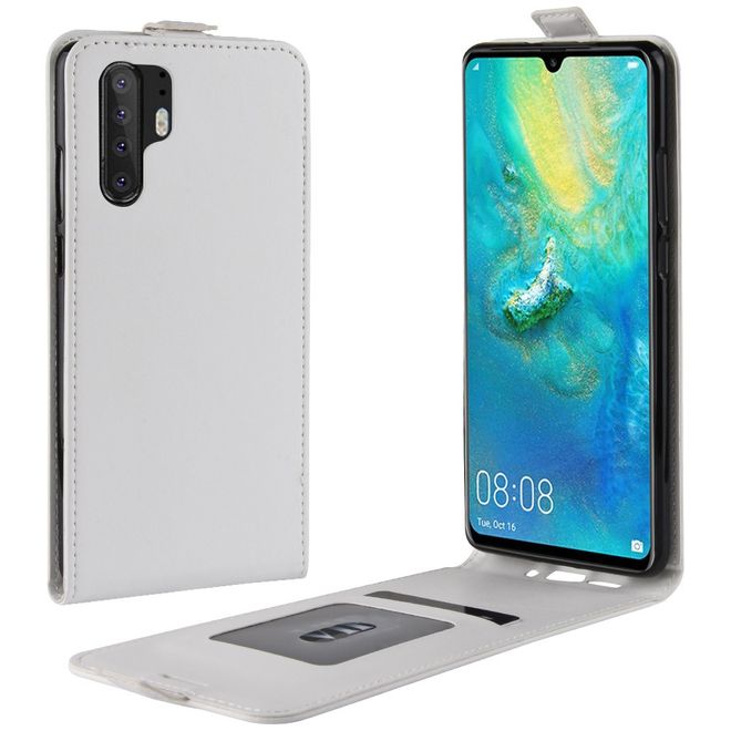 Huawei P30 Pro Handyhülle - Crazy Horse Leder Flipcase - vertikal - weiss
