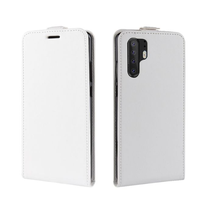 Huawei P30 Pro Handyhülle - Crazy Horse Leder Flipcase - vertikal - weiss