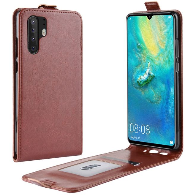 Huawei P30 Pro Handyhülle - Crazy Horse Leder Flipcase - vertikal - braun
