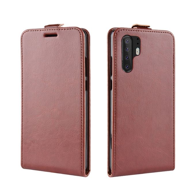 Huawei P30 Pro Handyhülle - Crazy Horse Leder Flipcase - vertikal - braun
