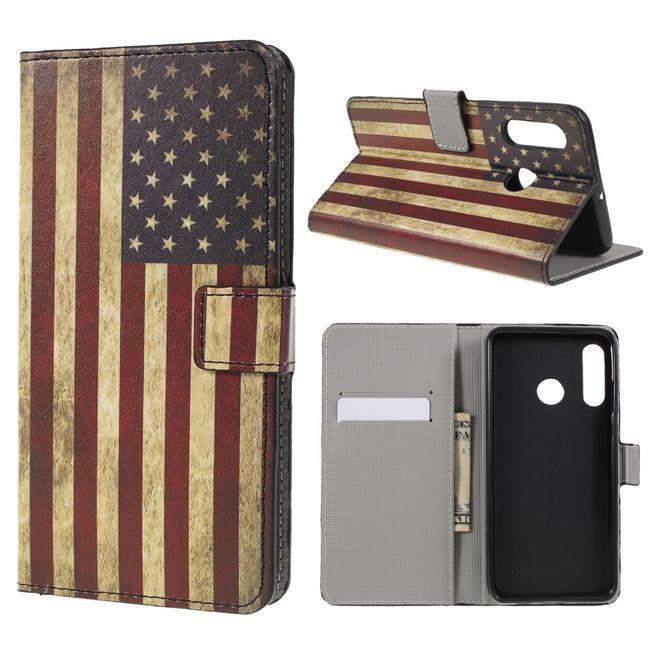 Huawei P30 Lite / P30 Lite New Edition Handy Hülle - Leder Bookcover Image Series - Retro USA Flagge