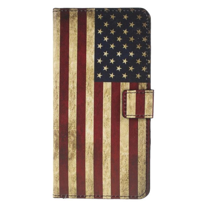 Huawei P30 Lite / P30 Lite New Edition Handy Hülle - Leder Bookcover Image Series - Retro USA Flagge