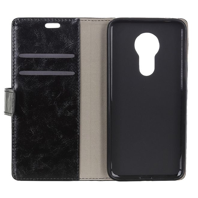 Motorola Moto G7 Power Handyhülle - Crazy Horse Leder Bookcover Series - schwarz