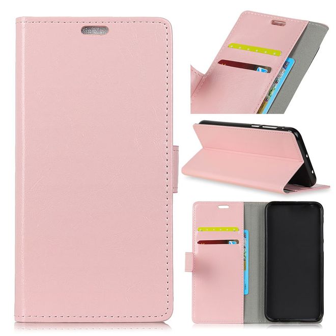 Motorola Moto G7 Power Handyhülle - Crazy Horse Leder Bookcover Series - pink
