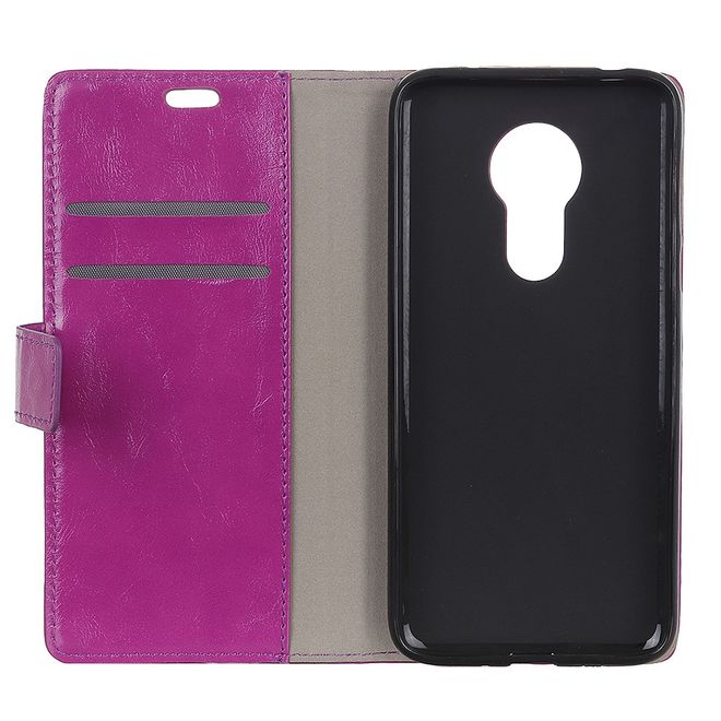 Motorola Moto G7 Power Handyhülle - Crazy Horse Leder Bookcover Series - purpur