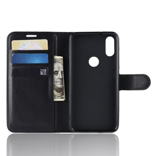 Xiaomi Redmi Note 7 Handy Hülle - Litchi Leder Bookcover Series - schwarz