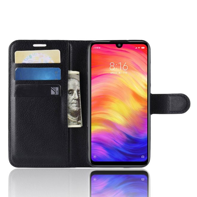Xiaomi Redmi Note 7 Handy Hülle - Litchi Leder Bookcover Series - schwarz