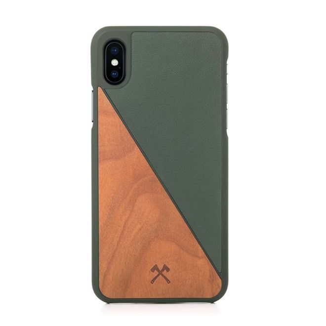 WOODCESSORIES - iPhone XS Max Handyhülle - Kirschholz/Leder Backcover - EcoSplit - Grün