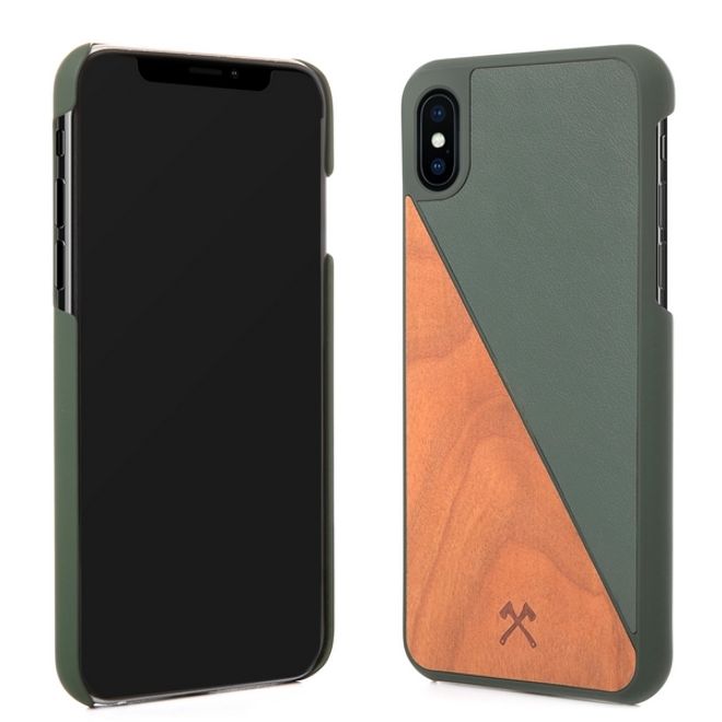 WOODCESSORIES - iPhone XS Max Handyhülle - Kirschholz/Leder Backcover - EcoSplit - Grün
