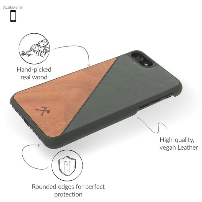 WOODCESSORIES - iPhone XS Max Handyhülle - Kirschholz/Leder Backcover - EcoSplit - Grün