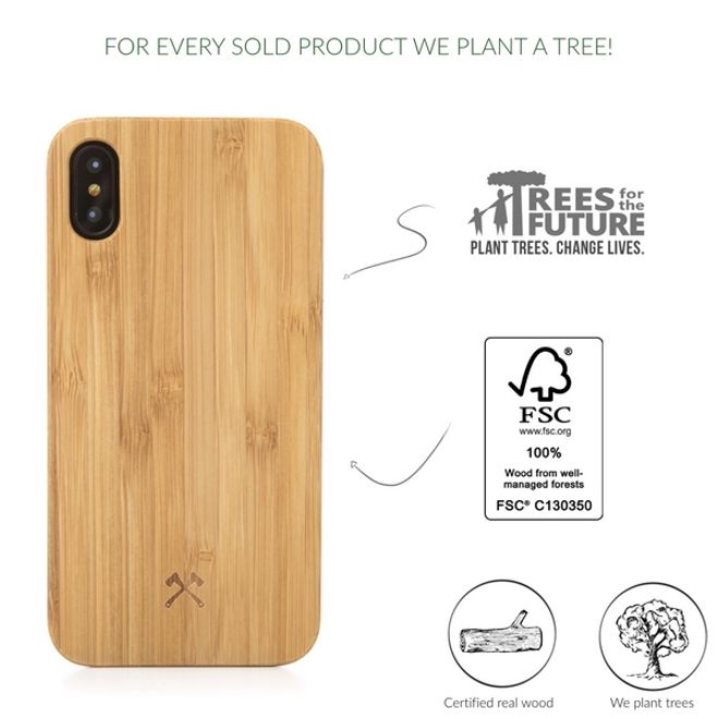 WOODCESSORIES - iPhone XS Max Handyhülle - Echtholz Backcover - EcoCase Camille - Bambus/Schwarz