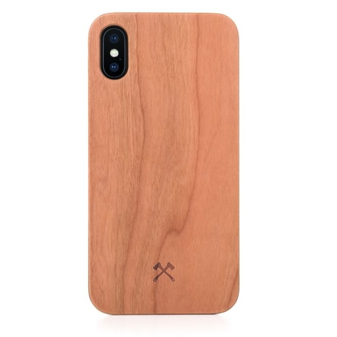 WOODCESSORIES - iPhone XS Max Handyhülle - Echtholz Backcover - EcoCase Caspar - Kirschfarben/Schwarz