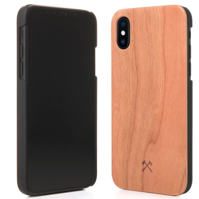 WOODCESSORIES - iPhone XS Max Handyhülle - Echtholz Backcover - EcoCase Caspar - Kirschfarben/Schwarz