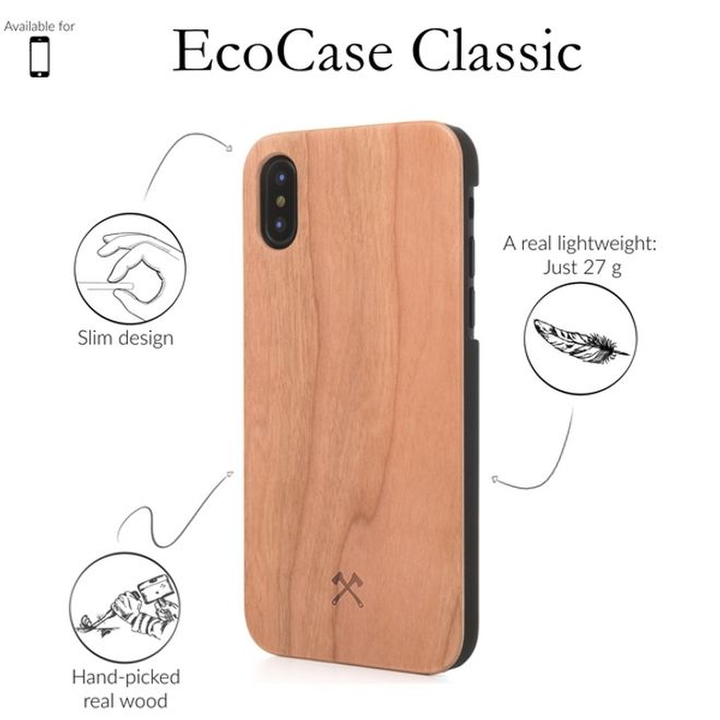 WOODCESSORIES - iPhone XS Max Handyhülle - Echtholz Backcover - EcoCase Caspar - Kirschfarben/Schwarz