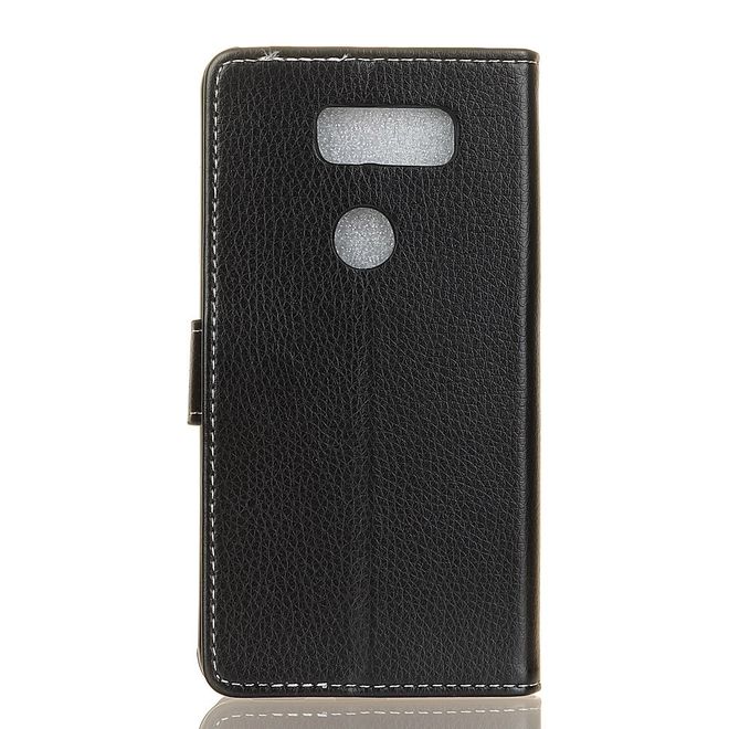 LG V50 ThinQ 5G Handy Hülle - Litchi Leder Bookcover II Series - schwarz