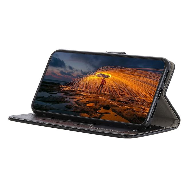 LG V50 ThinQ 5G Handy Hülle - Litchi Leder Bookcover II Series - schwarz