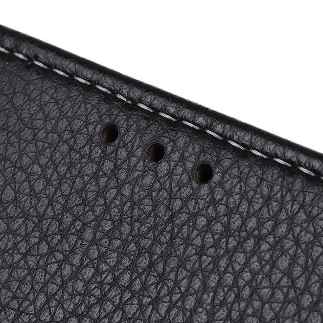 LG V50 ThinQ 5G Handy Hülle - Litchi Leder Bookcover II Series - schwarz