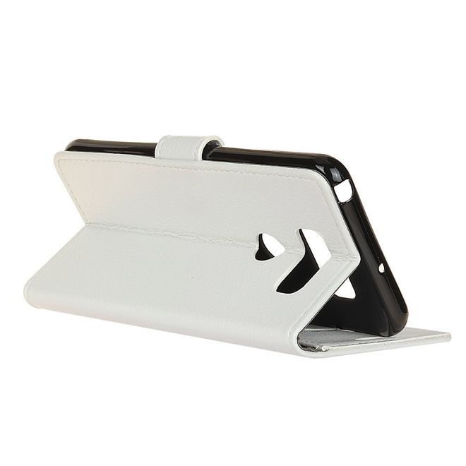 LG V50 ThinQ 5G Handy Hülle - Litchi Leder Bookcover II Series - weiss