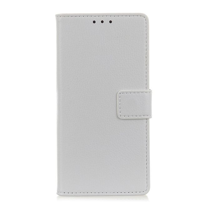 LG V50 ThinQ 5G Handy Hülle - Litchi Leder Bookcover II Series - weiss