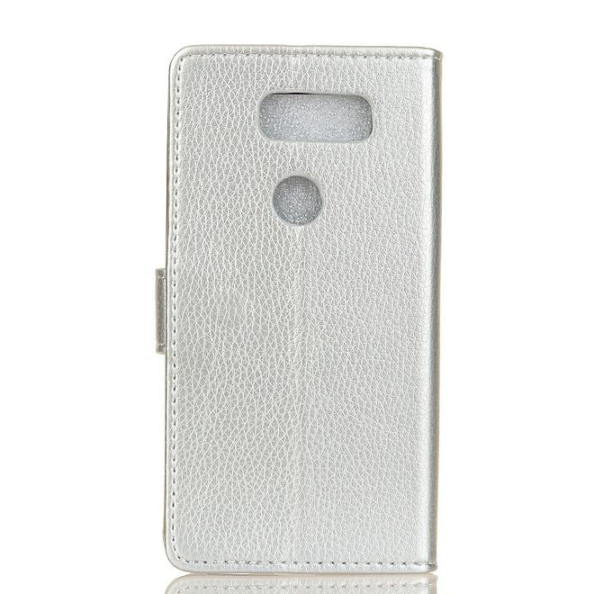 LG V50 ThinQ 5G Handy Hülle - Litchi Leder Bookcover II Series - silber