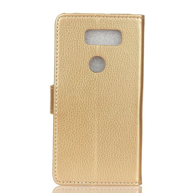 LG V50 ThinQ 5G Handy Hülle - Litchi Leder Bookcover II Series - gold