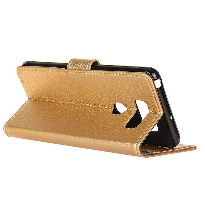 LG V50 ThinQ 5G Handy Hülle - Litchi Leder Bookcover II Series - gold