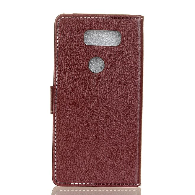 LG V50 ThinQ 5G Handy Hülle - Litchi Leder Bookcover II Series - braun