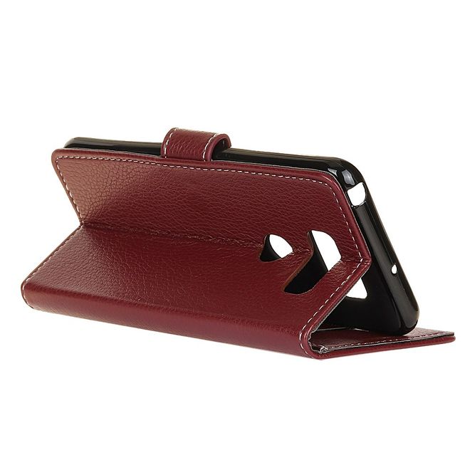 LG V50 ThinQ 5G Handy Hülle - Litchi Leder Bookcover II Series - braun