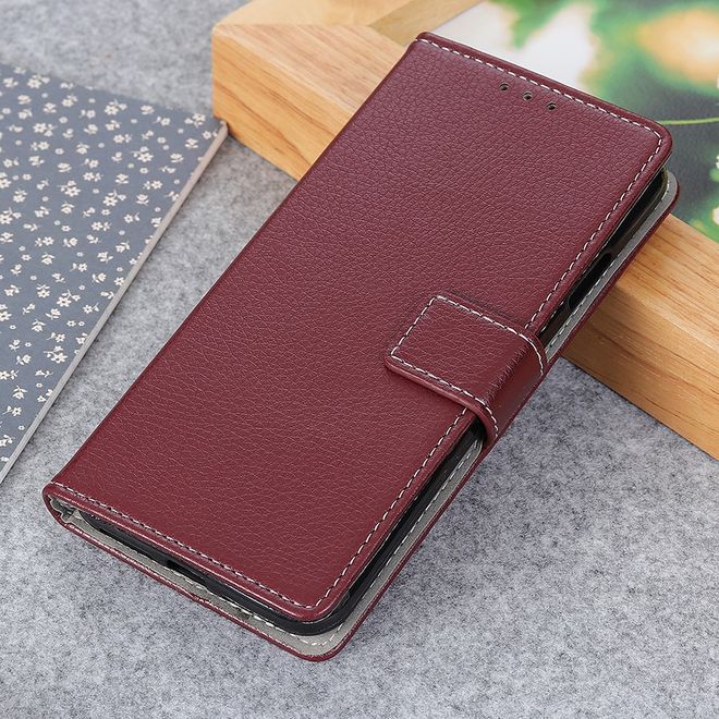 LG V50 ThinQ 5G Handy Hülle - Litchi Leder Bookcover II Series - braun