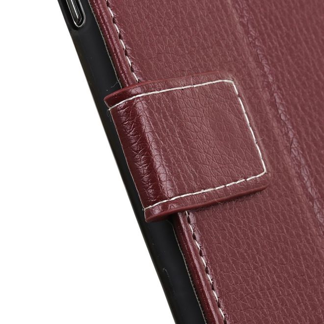 LG V50 ThinQ 5G Handy Hülle - Litchi Leder Bookcover II Series - braun