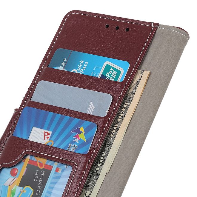 LG V50 ThinQ 5G Handy Hülle - Litchi Leder Bookcover II Series - braun